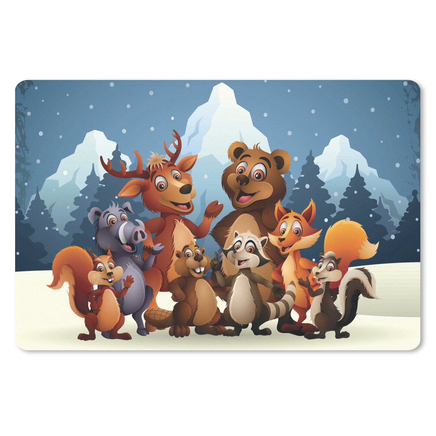 MuchoWow Mauspad Illustration - Schnee - Wildtiere - Mädchen - Jungen - Baby Pad (1-St), Mousepad Computer Mousepads - Maus Mat - Pad - Mausunterlage