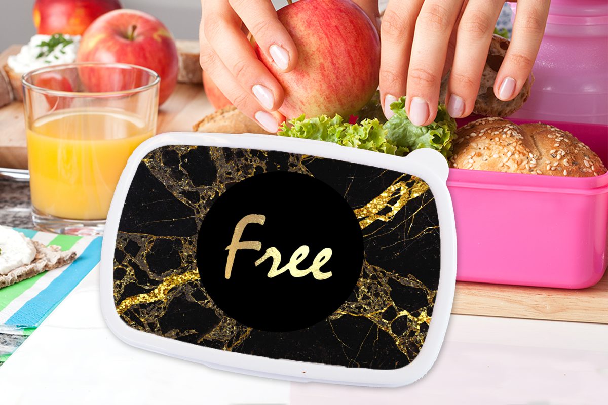 MuchoWow Lunchbox für Zitate Kinder, rosa - - Kunststoff Gold - Marmor, Kostenlos Brotdose Brotbox Erwachsene, Mädchen, Kunststoff, (2-tlg), Snackbox