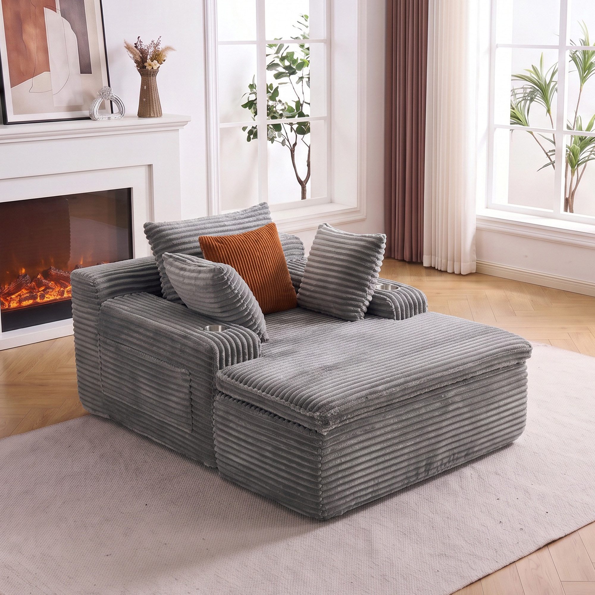 Vankel Schlafsofa Cord Relaxsofa mit 4 Kissen, 1 Kissen als Decke nutzbar, Bequemes Bodensofa mit Deckenfunktion, ohne Montage & flexibel nutzbar