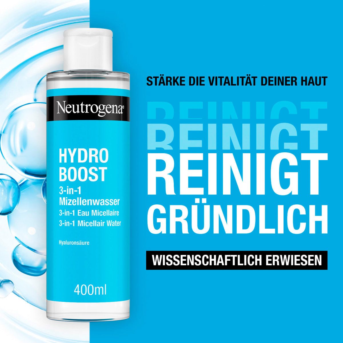 Neutrogena Make-up-Entferner Hydro Boost Triple Micellar Water, Mizellen Reinigungswasser 400ml