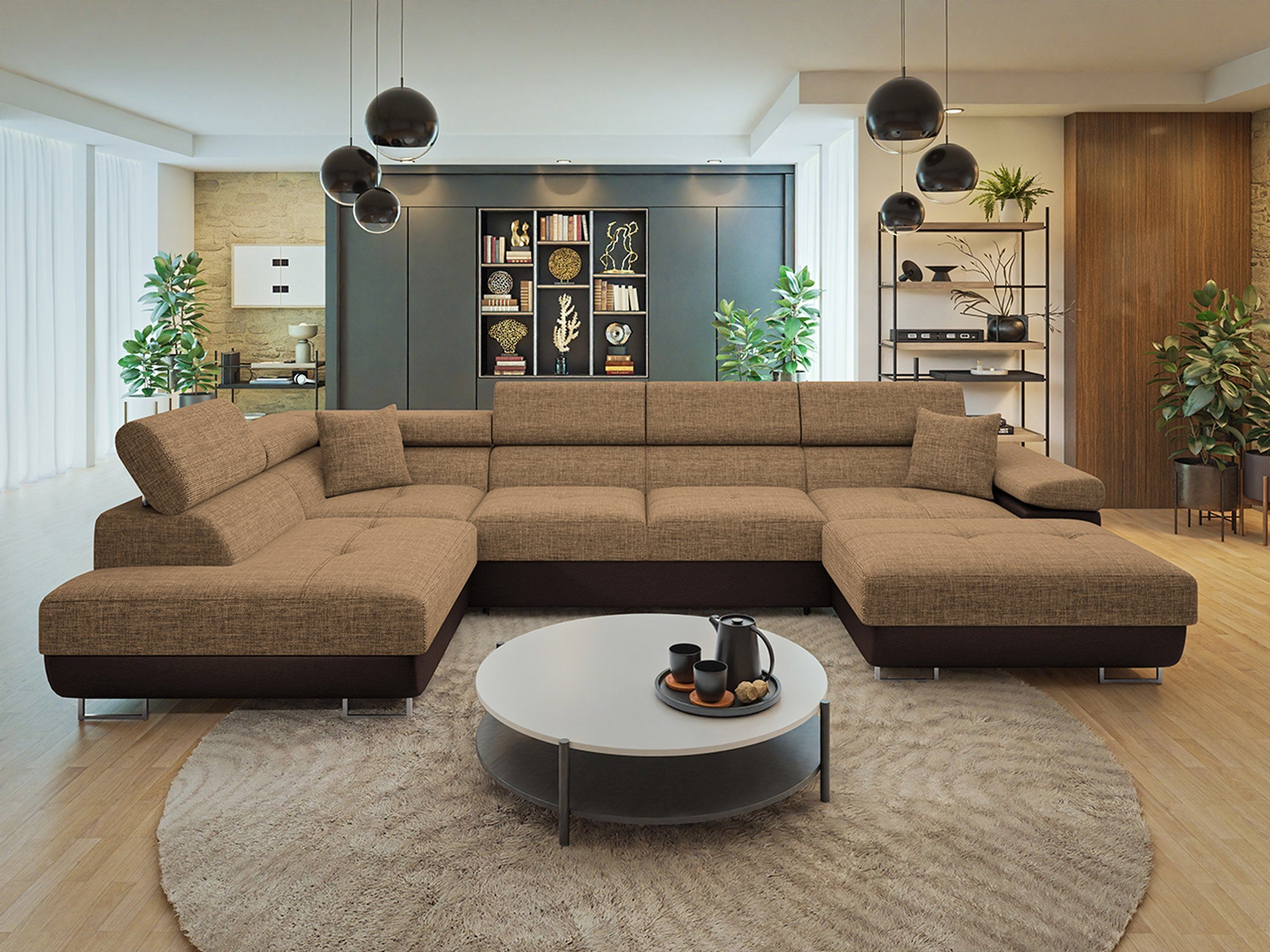 MIRJAN24 Wohnlandschaft Torezio Bis, mit Bettkasten und Schlaffunktion, Einstellbare Kopfstützen, 346x203x70-90 cm, U-Form