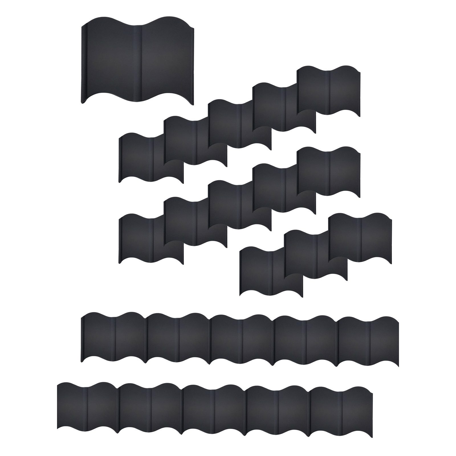 HTI-Living Beetumrandung Beetumrandung Nessa Wave 24-teilig Schwarz, LxH: 16x14 cm, Set, 24 Module, Beetbegrenzung Beeteinfassung