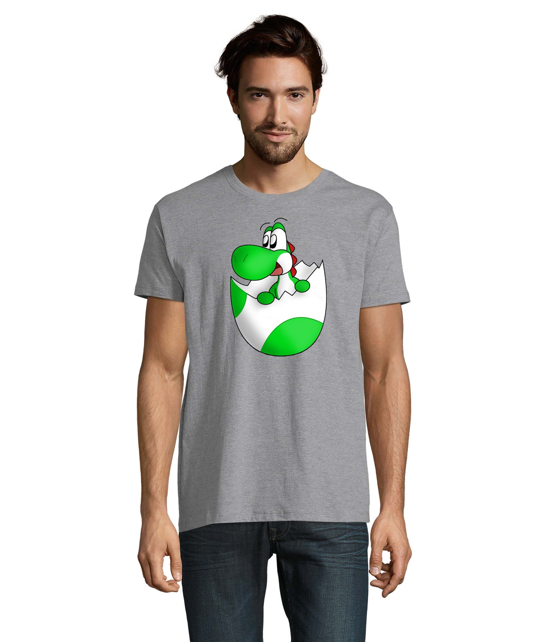 Blondie & Brownie T-Shirt Herren Baby Yoshi Ei Mario Konsole Gaming Spiel Nintendo Grau