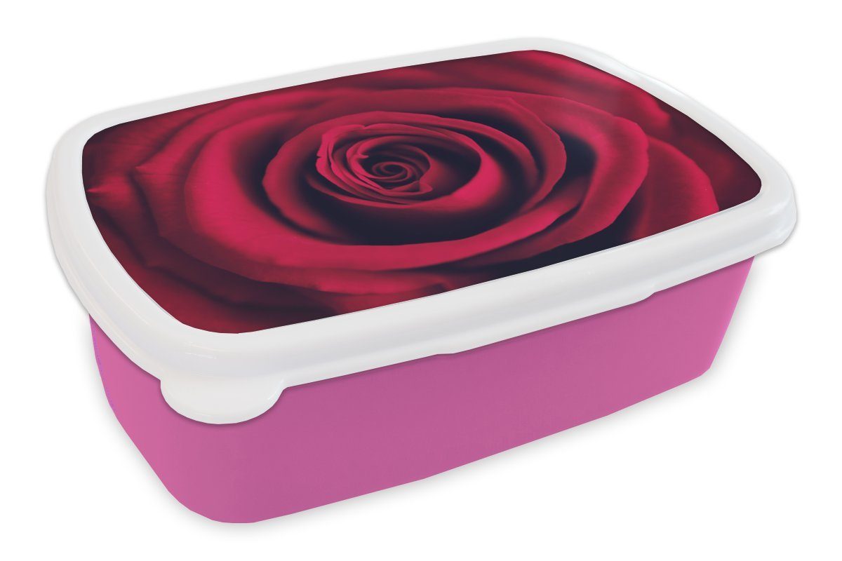 MuchoWow Lunchbox Rosen - Rot - Blumen, Kunststoff, (2-tlg), Brotbox für Erwachsene, Brotdose Kinder, Snackbox, Mädchen, Kunststoff rosa