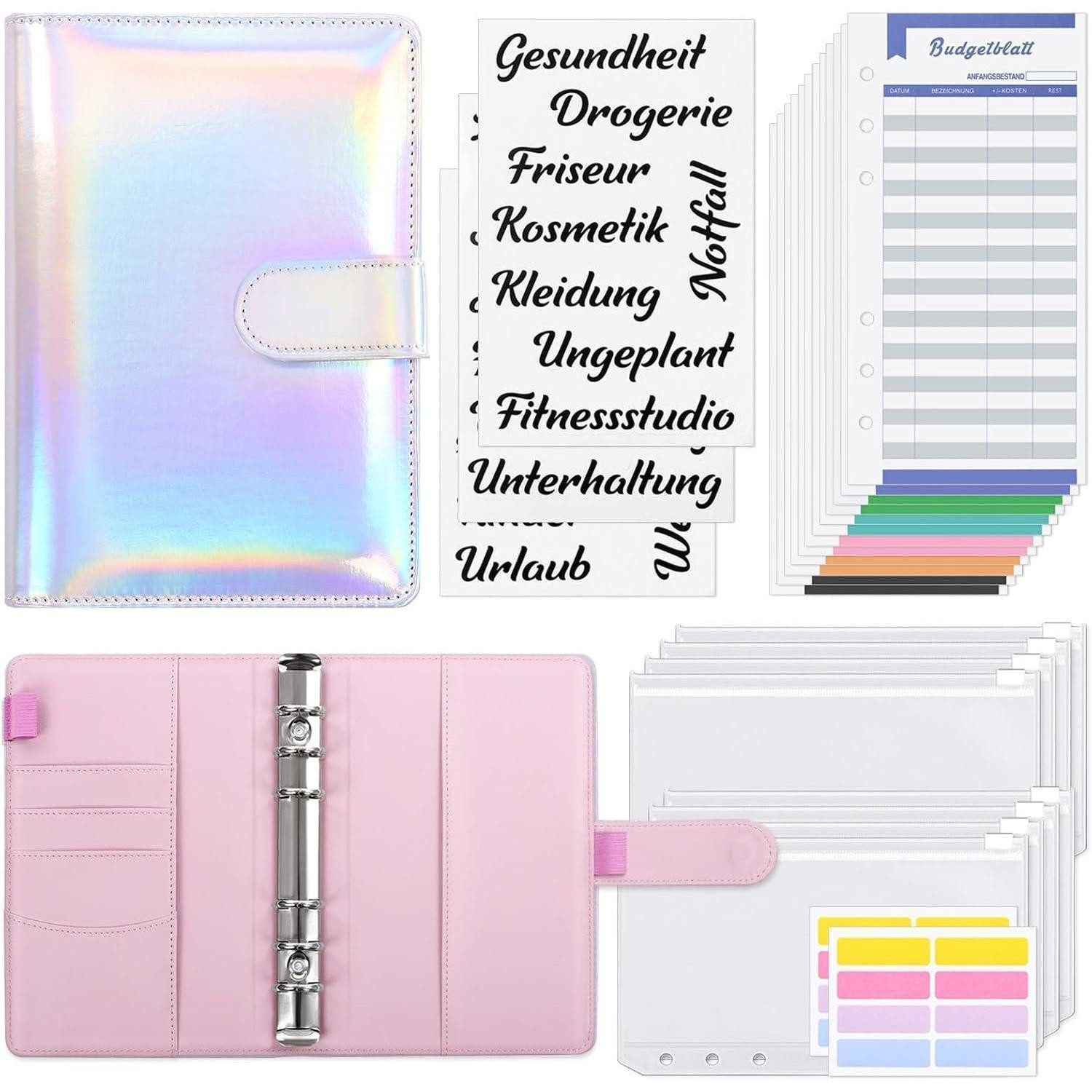 Präsentationsordner A6 Budget Binder mit Geldumschläge und 12 Budgetbogen, Ringbuchordner