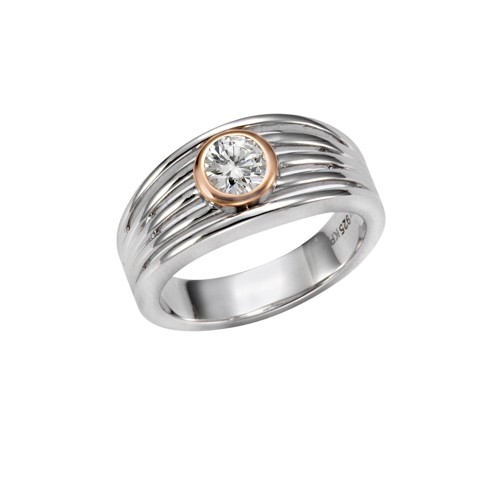 Fingerring Silber 925 zweifarbig Zirkonia