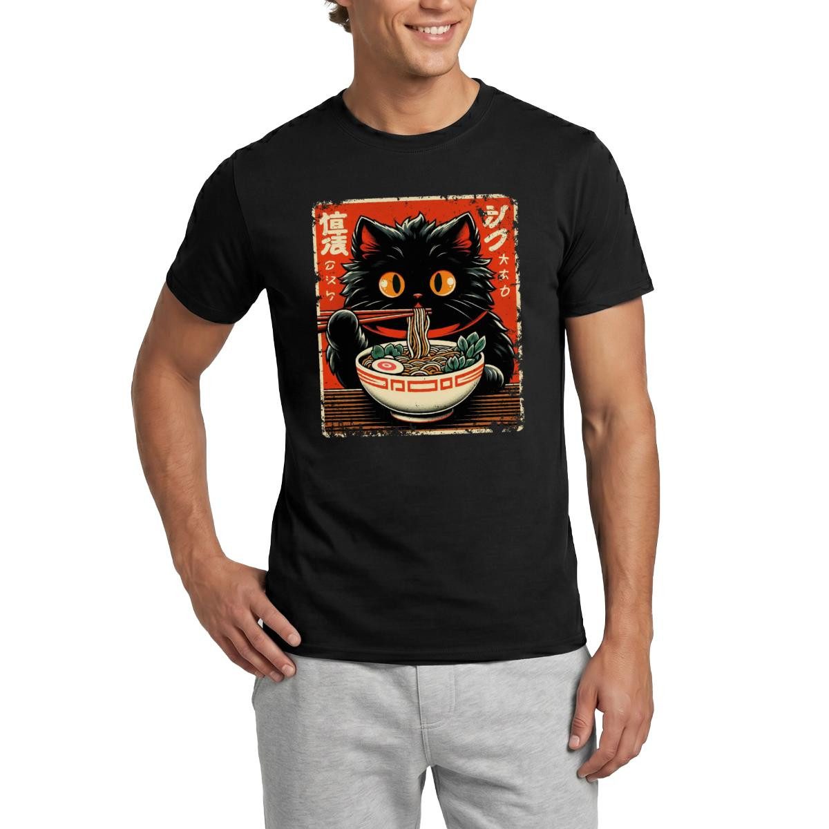 Spreadshirt T-Shirt Flauschige Ramen Katze Im Japan Style Männer T-Shirt (1-tlg)