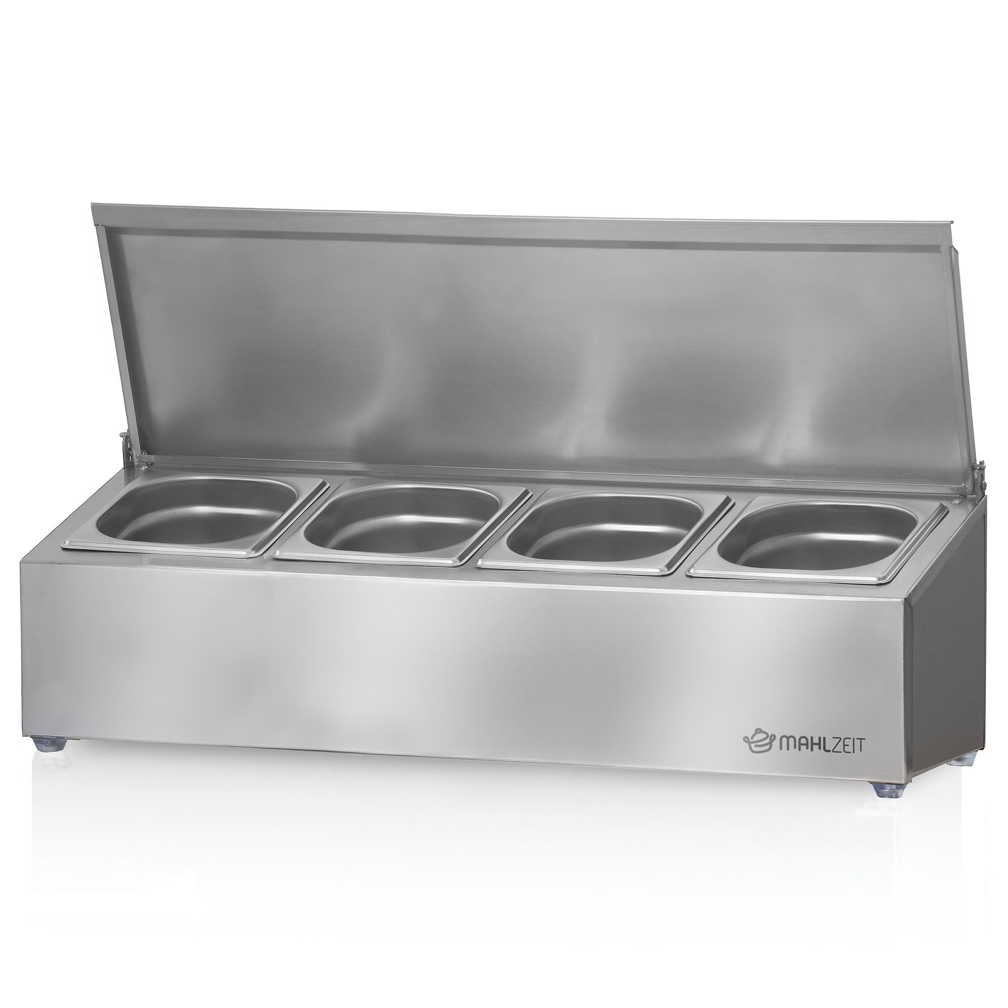 Mahlzeit Aufbewahrungssystem Edelstahl Zutatenbehälter, 4 x 1/6 GN Behälter mit Gummifüße, Edelstahl