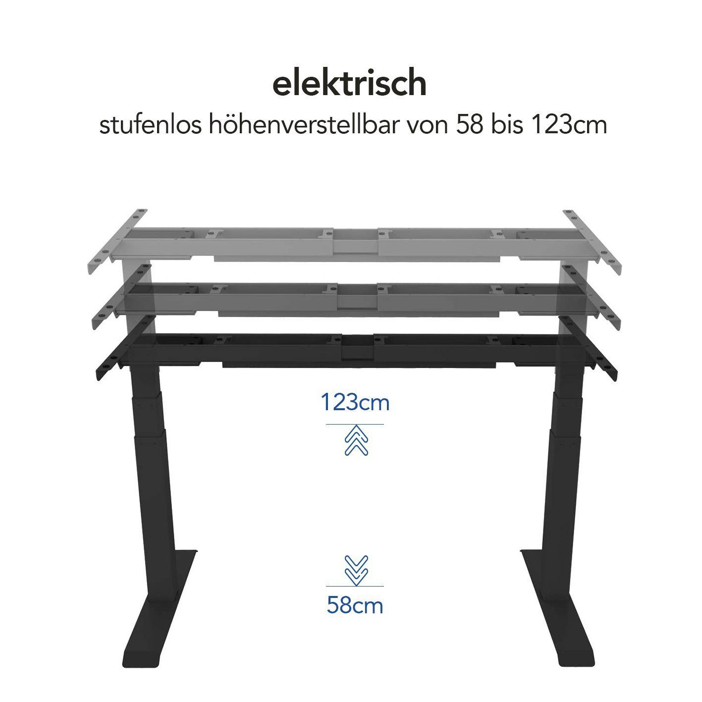 mit E7, Tischgestell auswählbar Kollisionschutz, Farbe Schreibtisch, und höhenverstellbarer Funktion, Softstart/Stop Elektrisch Schwarz Schreibtisch Kindersicherung 3-Fach-Teleskop, Memory-Steuerung, FLEXISPOT stufenlos