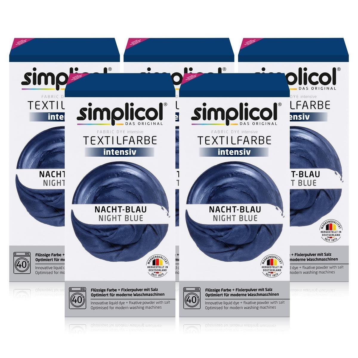 Textilfarbe Simplicol Textilfarbe intensiv Nacht-Blau - Einfaches Färben (5er Pack