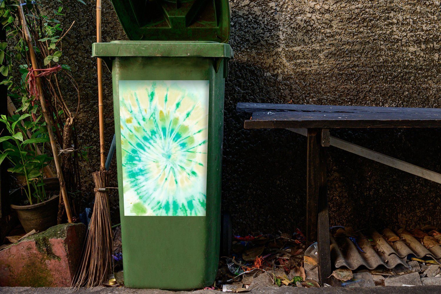 Grün Sticker, Mülleimer-aufkleber, Spirale St), - Krawattenfärbung Container, MuchoWow Abfalbehälter Mülltonne, Wandsticker (1 -