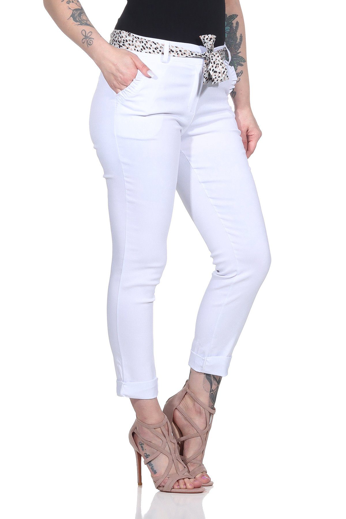 Stretch-Hose mit Hose Klassische 366 Tuch Damen Mississhop gemustertem Female Weiß M. Stretch Chino