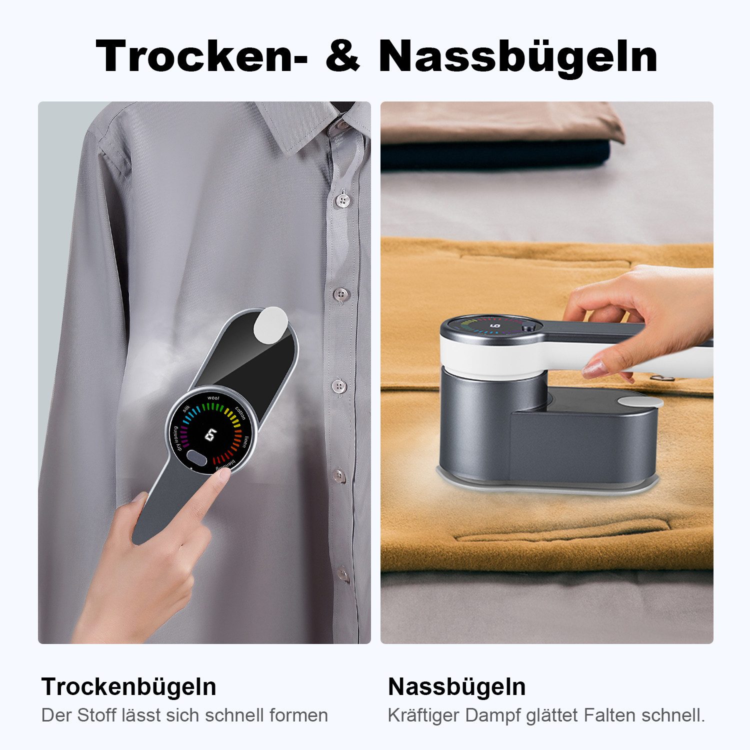 CkeyiN Dampfbügeleisen 2-in-1 Tragbares Bügeleisen 5s Aufheizen 6 Modi LED-Anzeige 120ml Tank, 1200,00 W, 180° drehbarem Griff Trocken-Nass Bügeln Inkl. Hitzeschutzmatte reise
