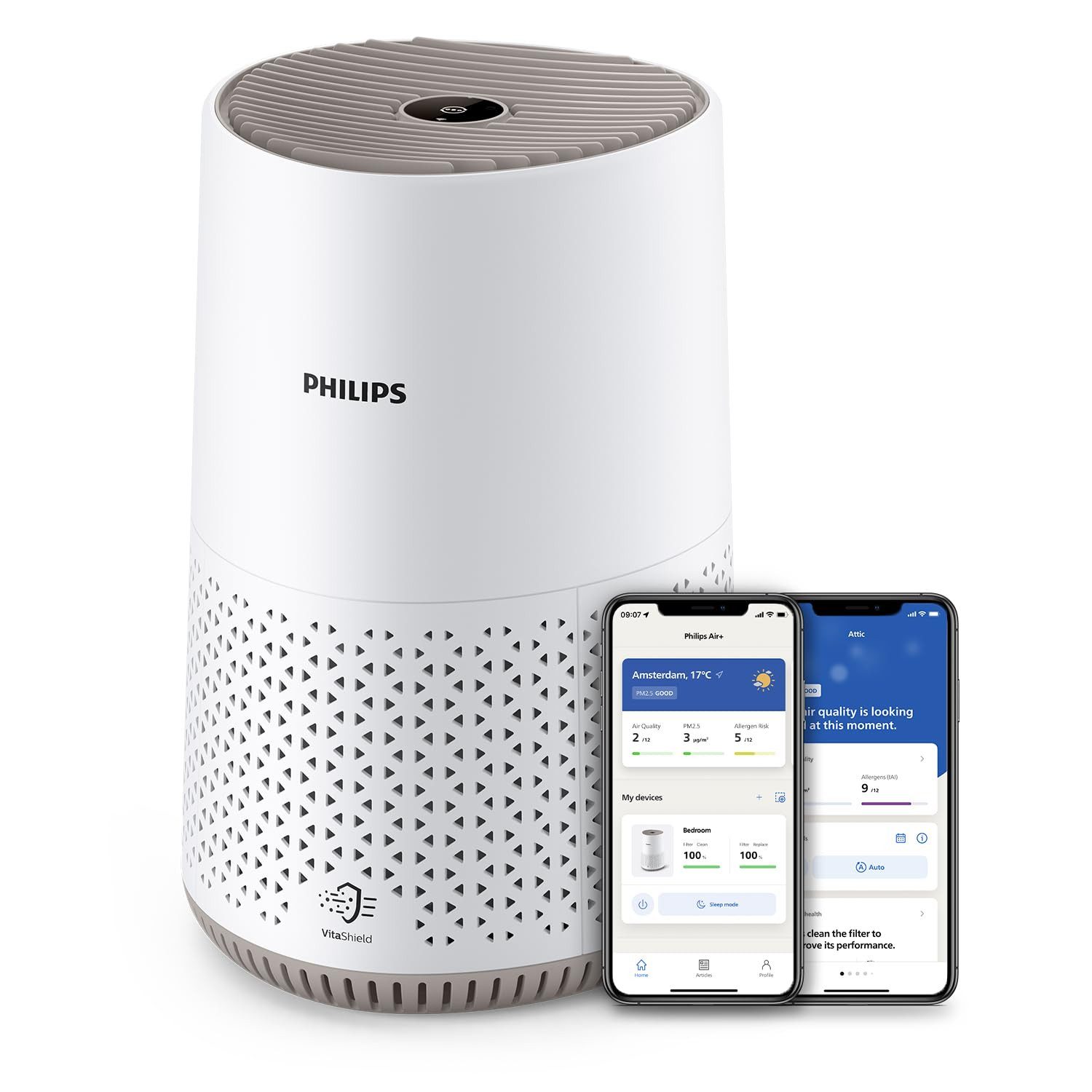 Philips Luftreiniger energieeffizient mit Smart Sensor, Für Allergiker, HEPA-Filter, für 44 m² Räume, entfernt 99,97% der Schadstoffe, Aromafunktion, diffusor App-Steuerung