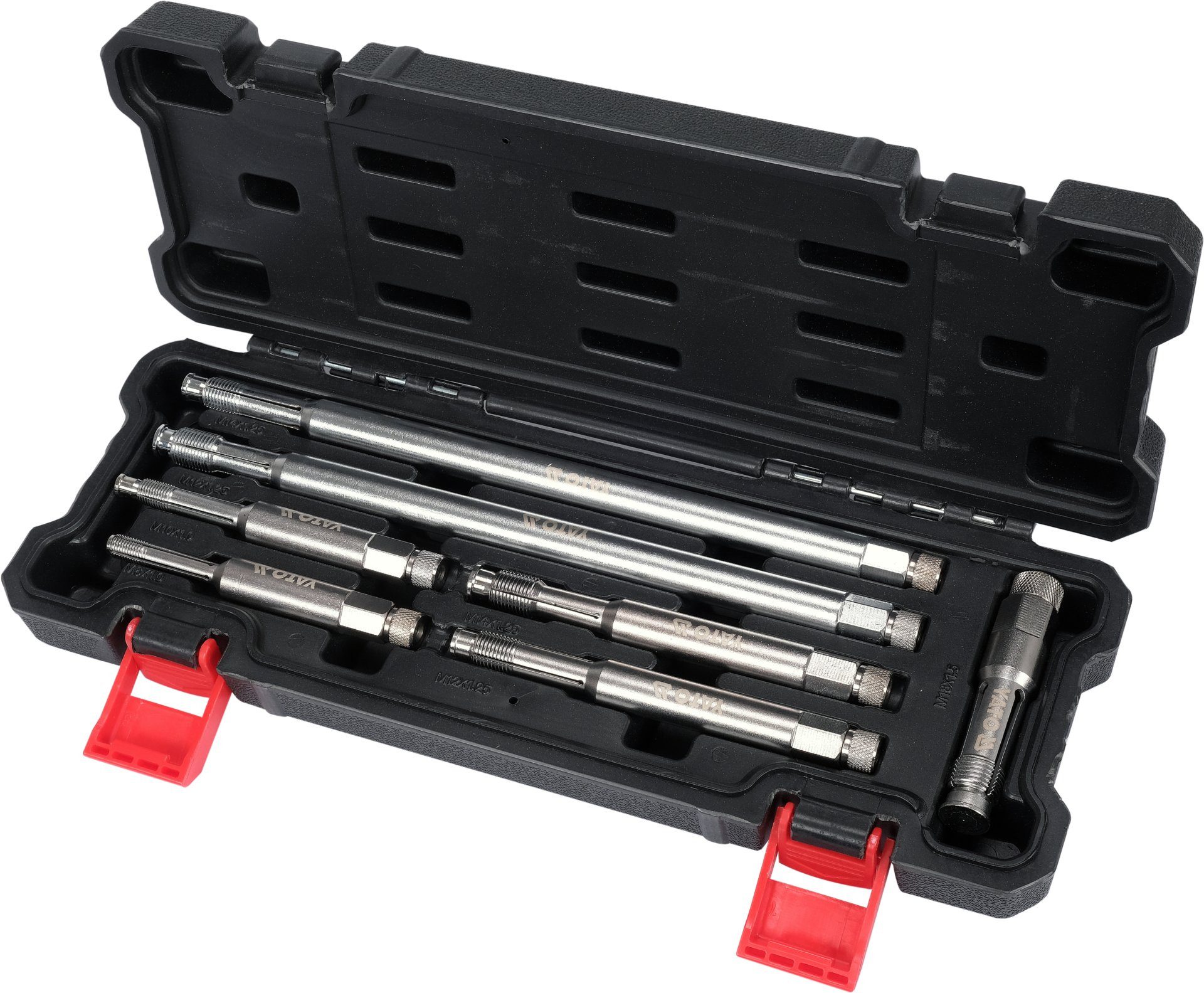 Yato Gewindeschneideisen Jeu de tarauds longs pour bougies d'allumage, Lang Gewindeschneider-Set für Zündkerzen, 7-teilig, M8 - M18, Lang Gewindeschneider-Set für Zündkerzen, 7-teilig, M8 - M18, Qualität