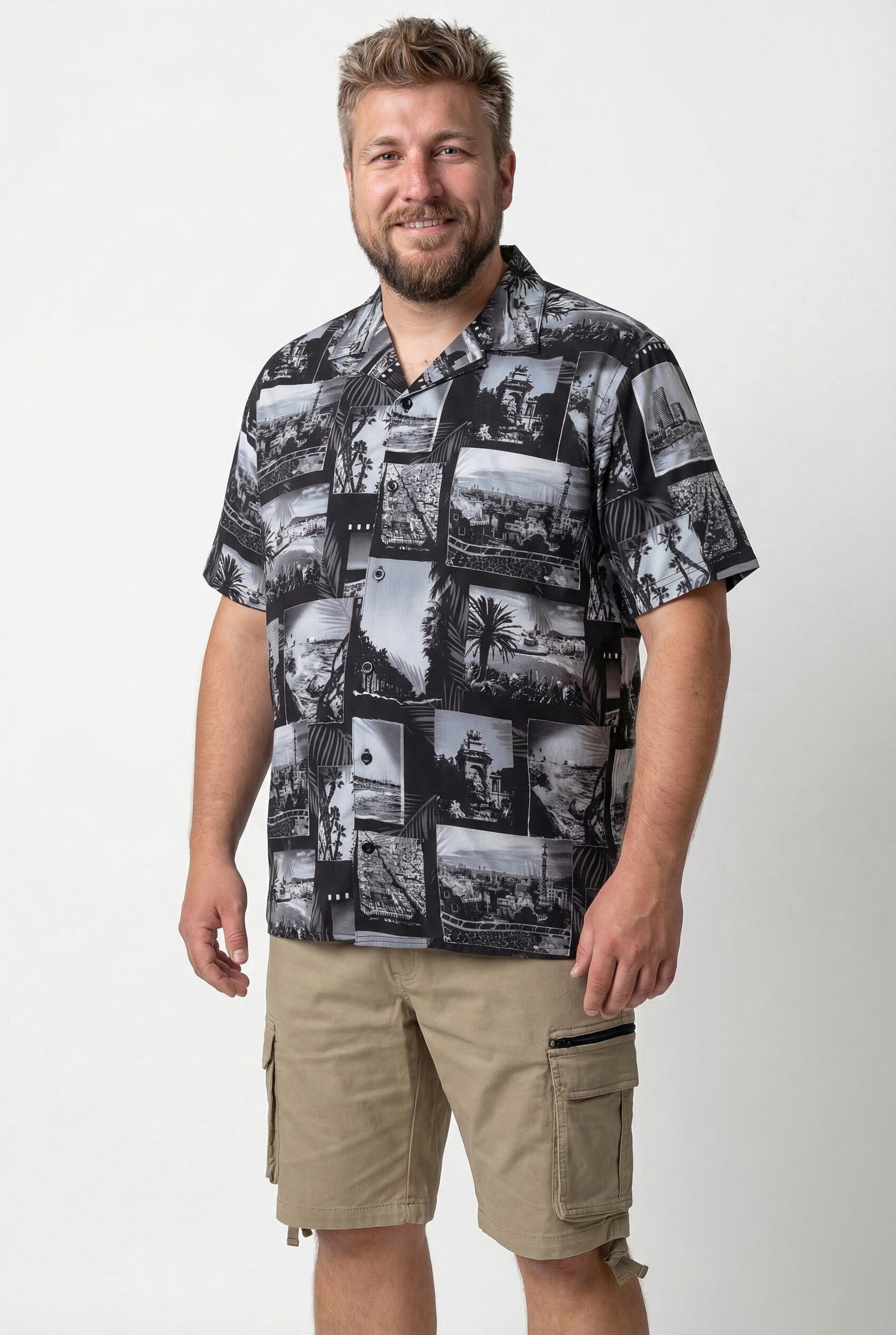 Kurzarmhemd Halbarm Alloverprint Cubakragen Cuba Fit bis 8 XL