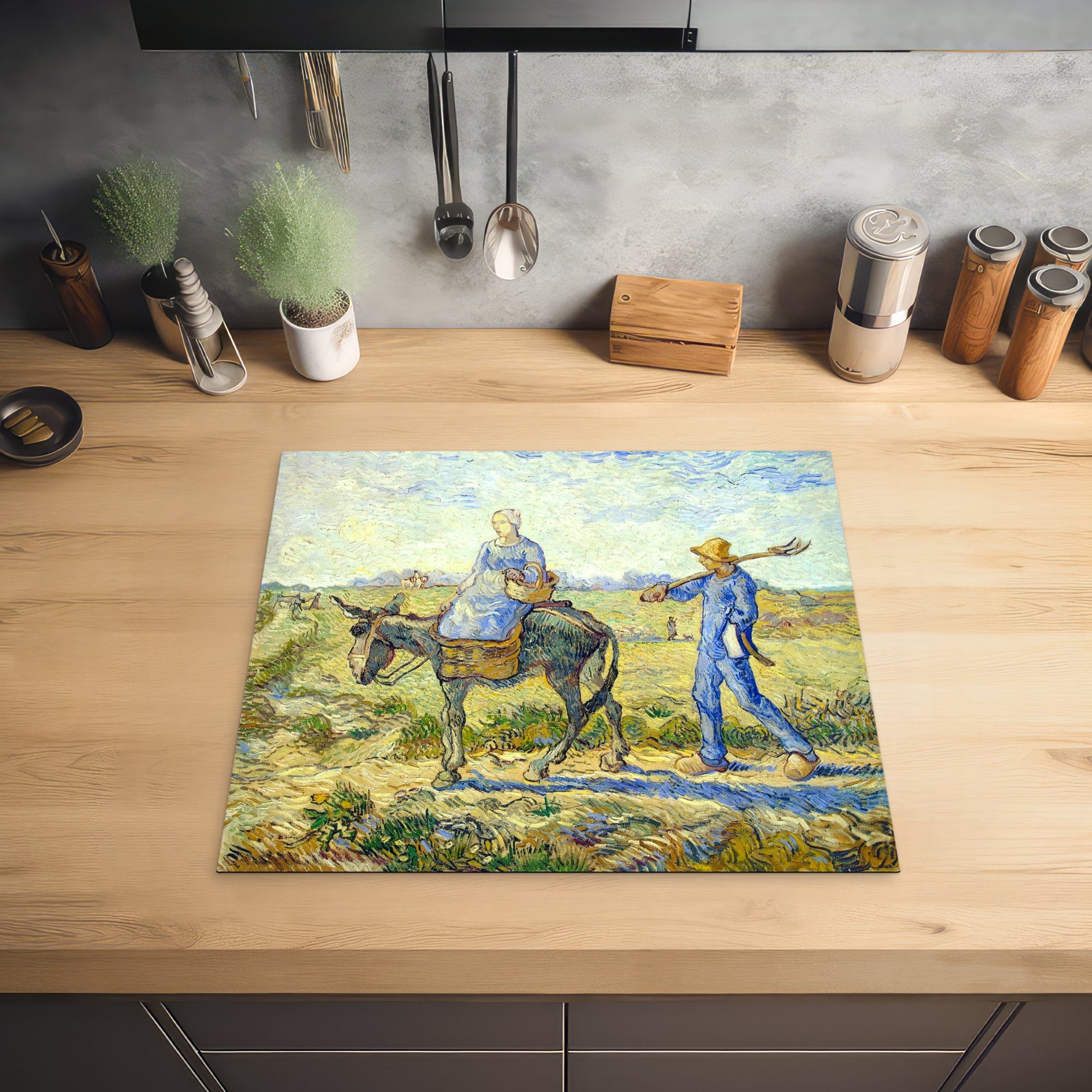van Herdblende-/Abdeckplatte MuchoWow die Vincent 59x52 küche, geht Arbeit Ceranfeldabdeckung für cm, zur Induktionsmatte - Vinyl, tlg), (1 Gogh, Bauernpaar