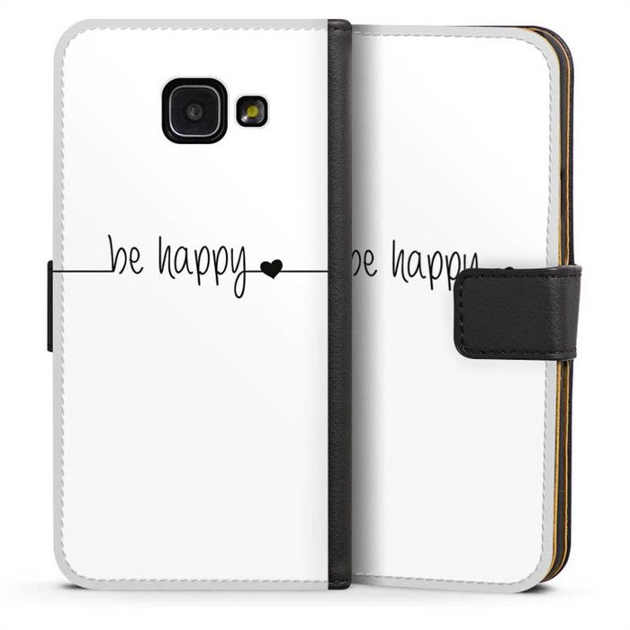 DeinDesign Handyhülle Statement Sprüche Glück Be Happy weisser Hintergrund Samsung Galaxy A3 (2016) Hülle Handy Flip Case Wallet Cover