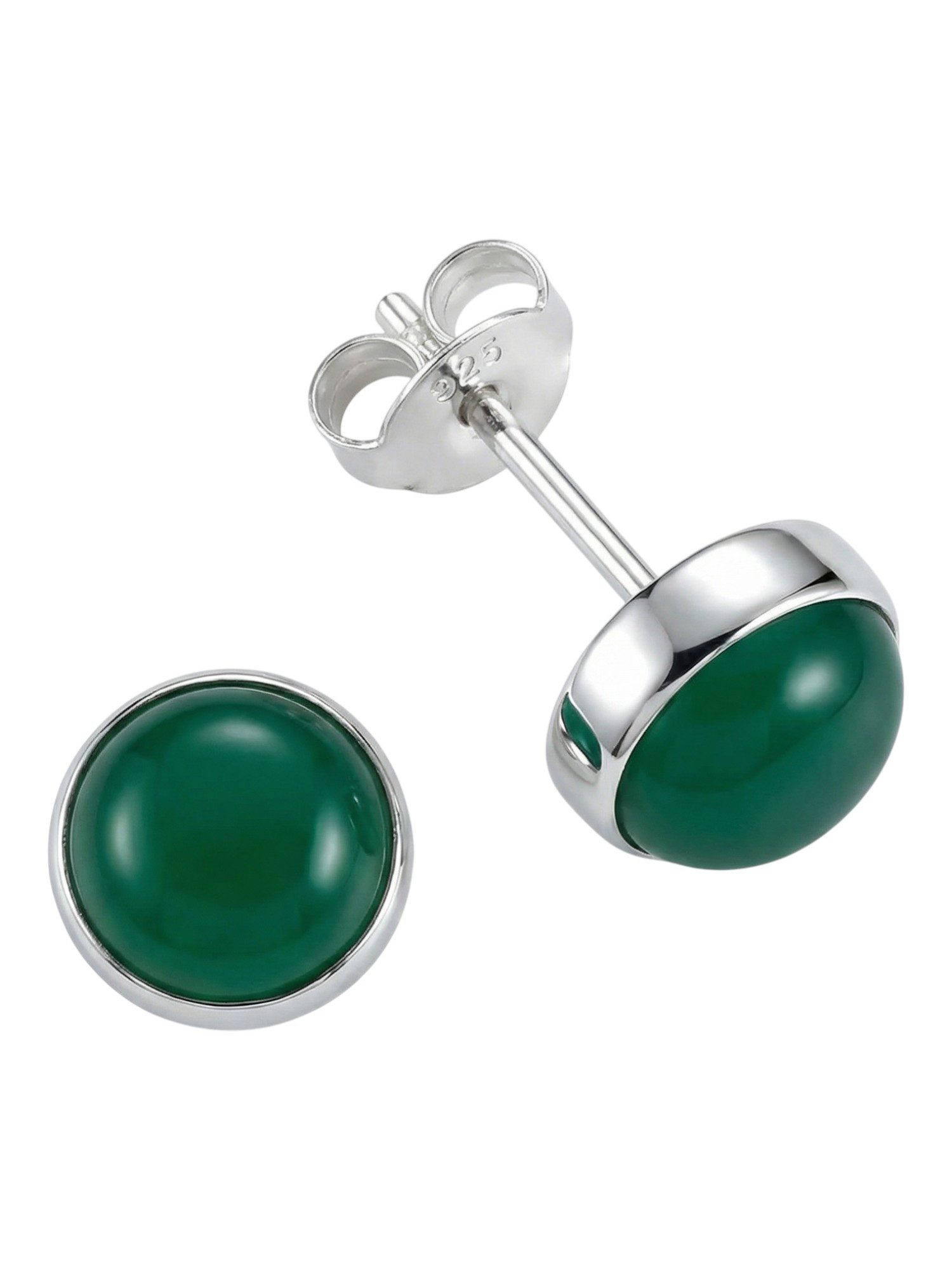 mantraroma Paar Ohrstecker SAMA rund medium aus 925 Silber mit grünen Onyx (Paar, Paar Ohrringe mit Schmuckbeutel), 925 Sterling Silber Ohrringe für Damen