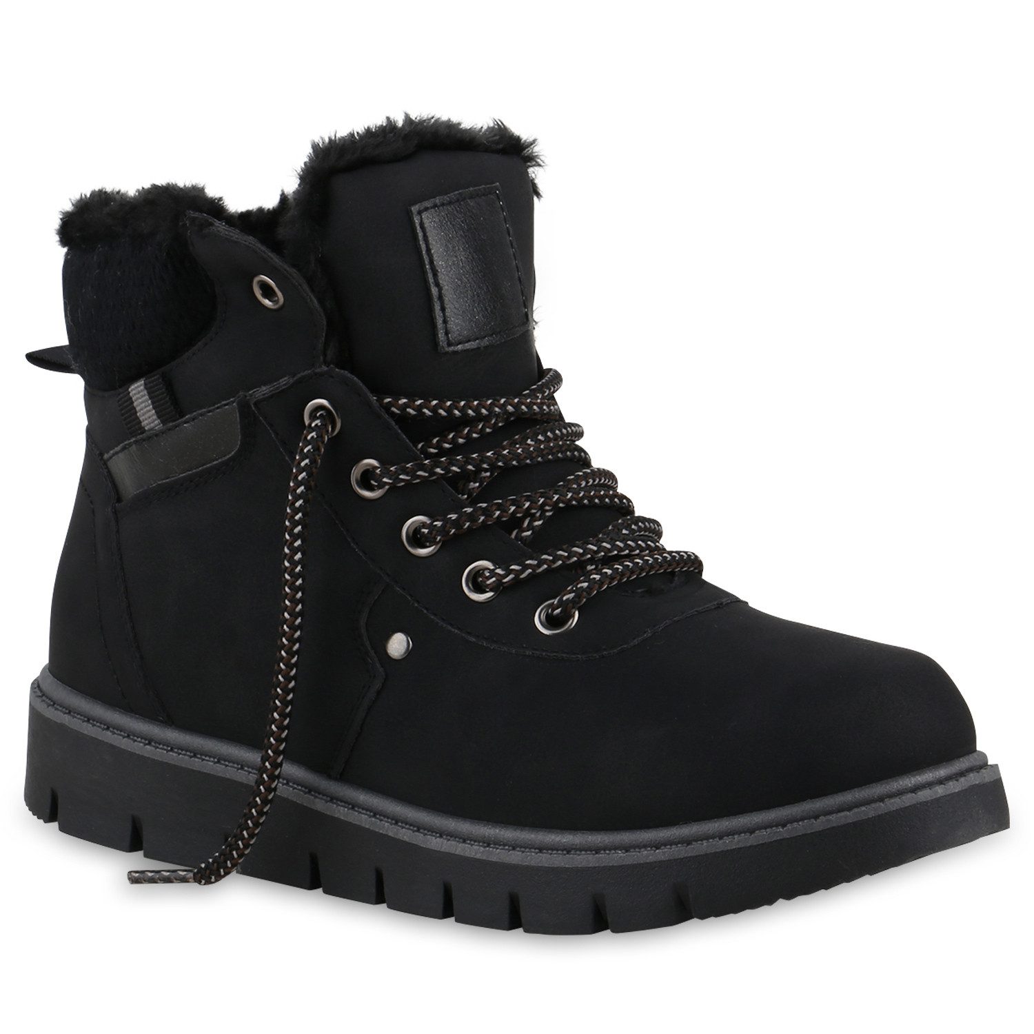 VAN HILL 841486 Stiefelette Damen Warm Gefüttert Worker Boots Stiefelette Strick Winter