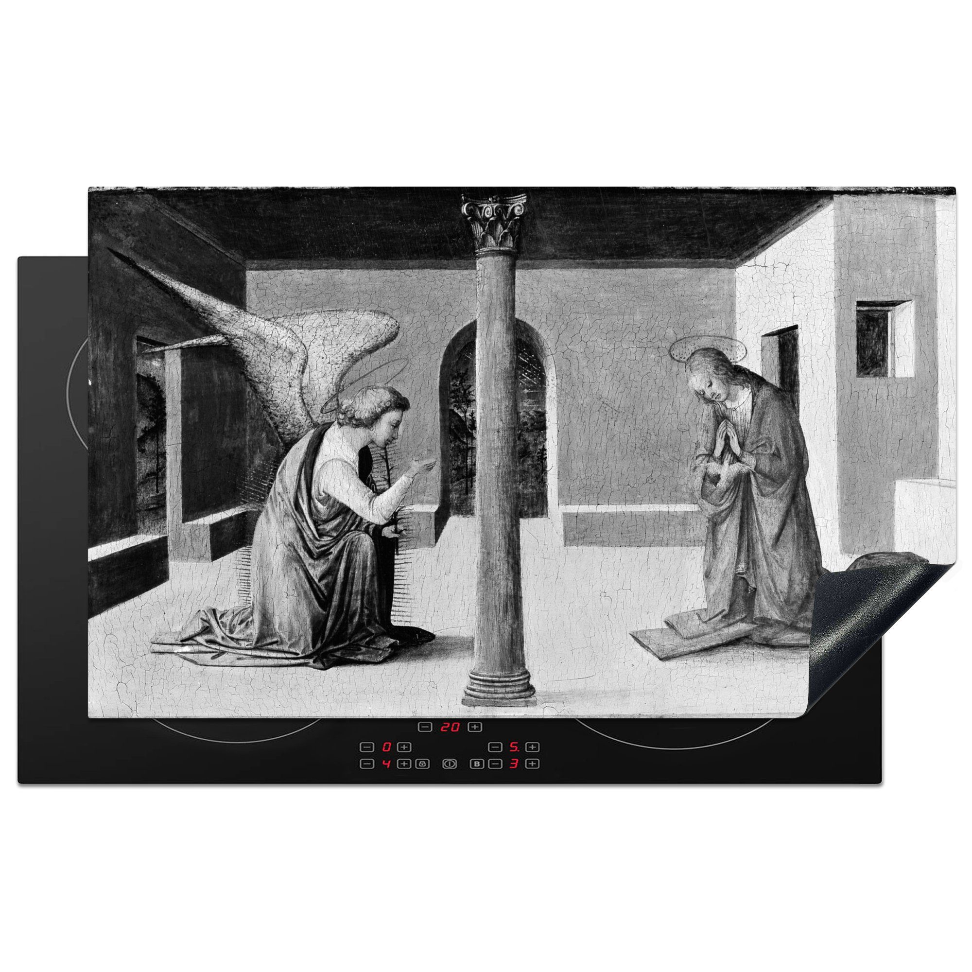 MuchoWow Herdblende-/Abdeckplatte Die Ankündigung - Gemälde von Fra Filippo Lippi, Vinyl, (1 tlg), 83x51 cm, Ceranfeldabdeckung, Arbeitsplatte für küche