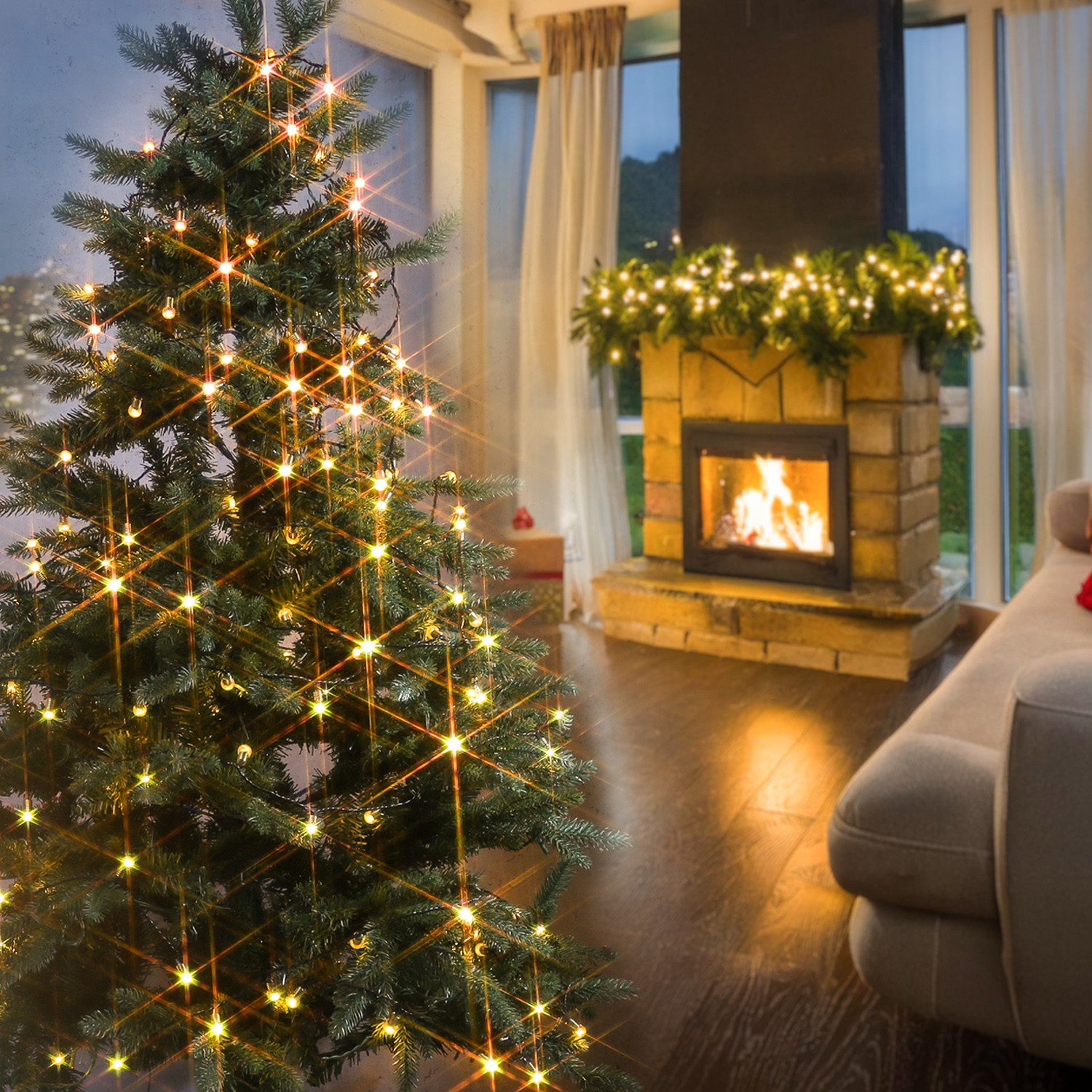 MARELIDA LED-Lichterkette Vintage 120 Mini Kristall Kugeln 8 Funkt. 12m Weihnachtslichterkette, 120-flammig