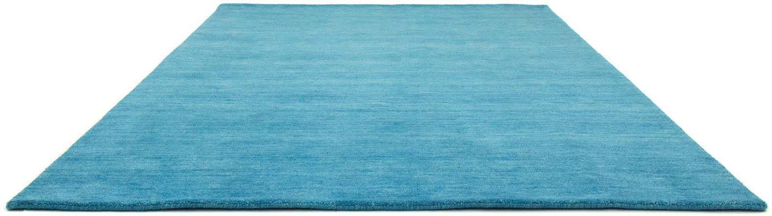 Wollteppich GABBEH FEIN UNI, morgenland, rechteckig, Höhe: 18 mm, reine Schurwolle, uni, Wohnzimmer hellblau