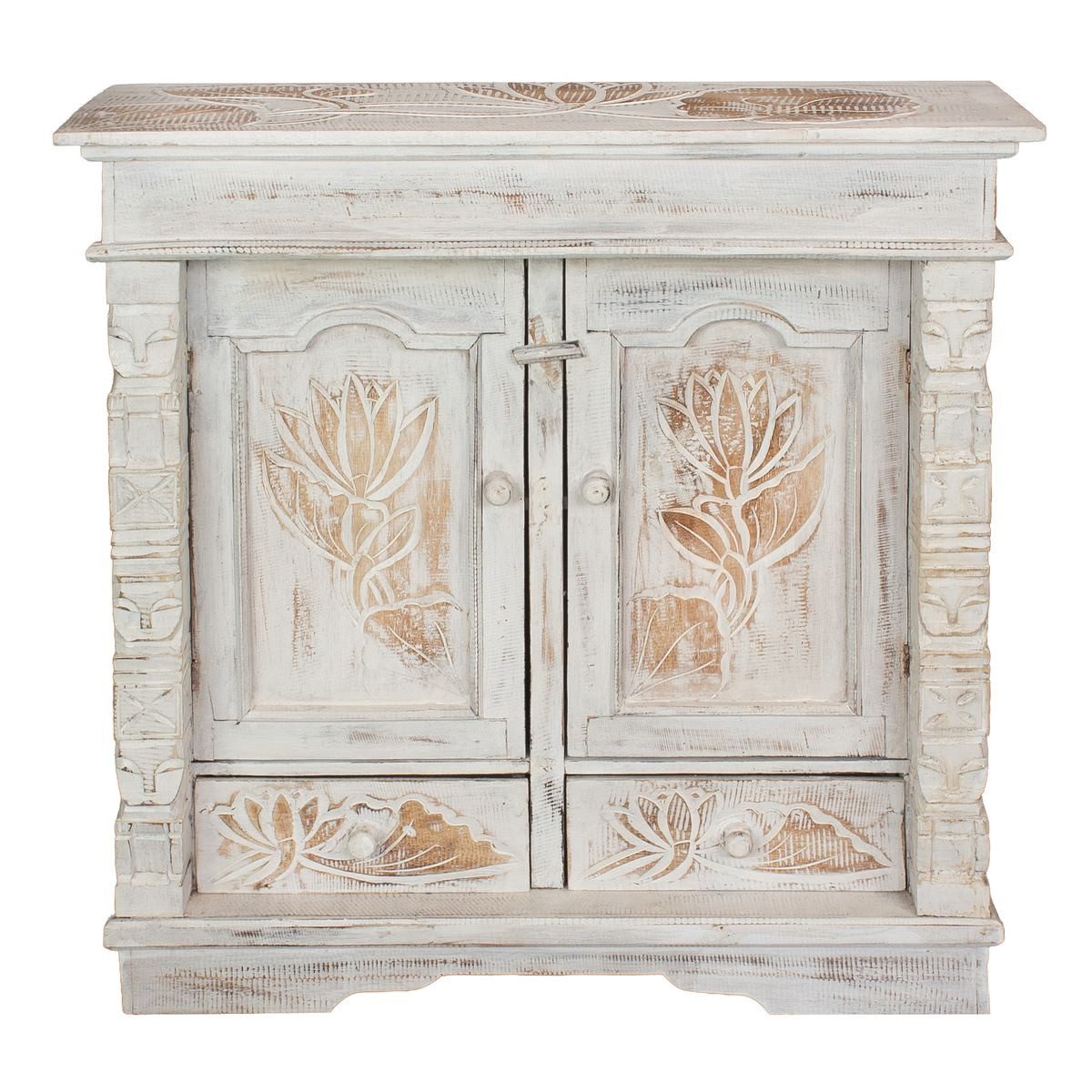 Oriental Galerie Mehrzweckschrank Schrank 80 x 80cm Lotus Weiß Braun