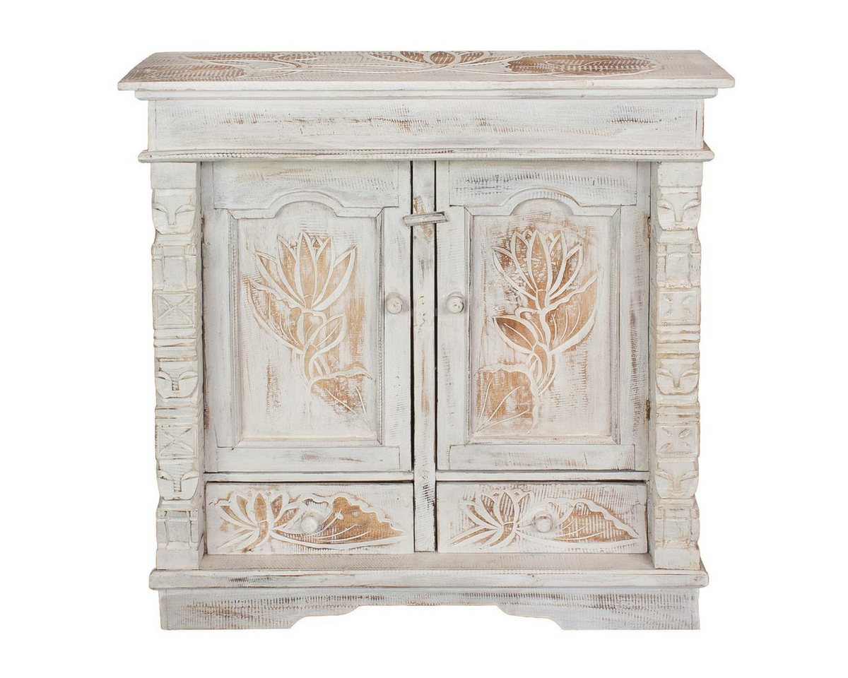 Oriental Galerie Mehrzweckschrank Schrank 80 x 80cm Lotus Weiß Braun
