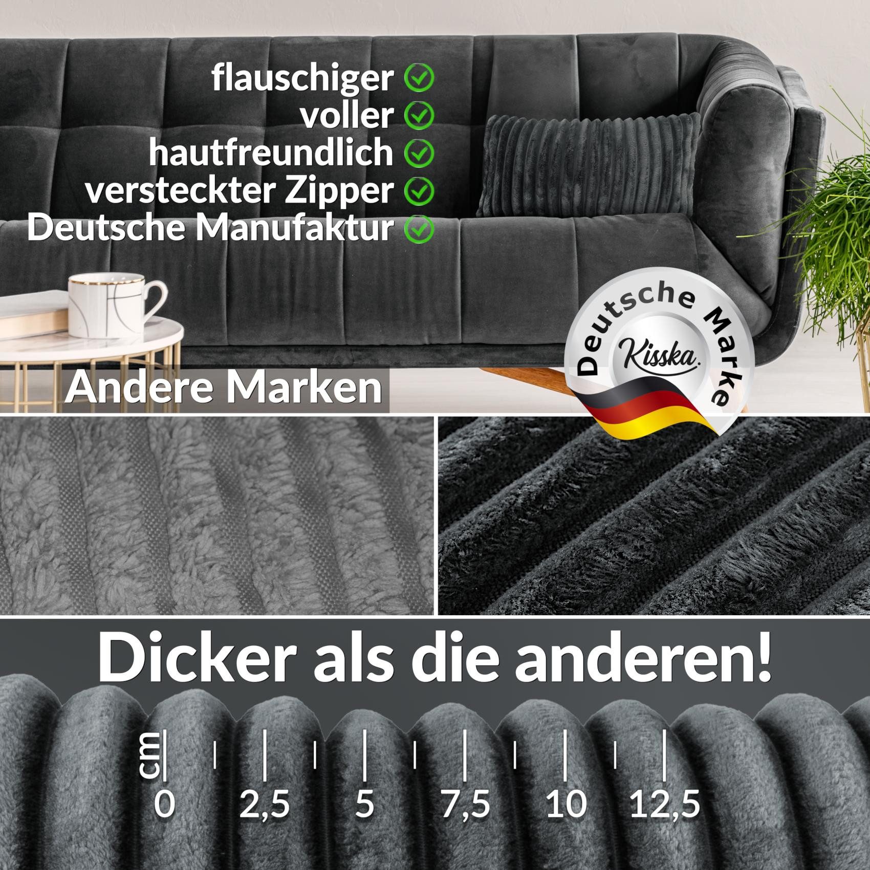 Kisska Dekokissen LILLI BIG CORD Velour Ambiente dekorieren, Kissenüberzug ohne Füllung BIG-Cord UNI 50x30cm Einfarbig Grau