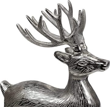 MichaelNoll Dekofigur Hirsch Dekoration - Stehend - Rentier Aluminium Metall Silber - Figur Statue Dekofigur - Deko für Wohnzimmer, Küche, Schlafzimmer - Weihnachten Winter - Hirschgeweih Dekoration XL 27 cm