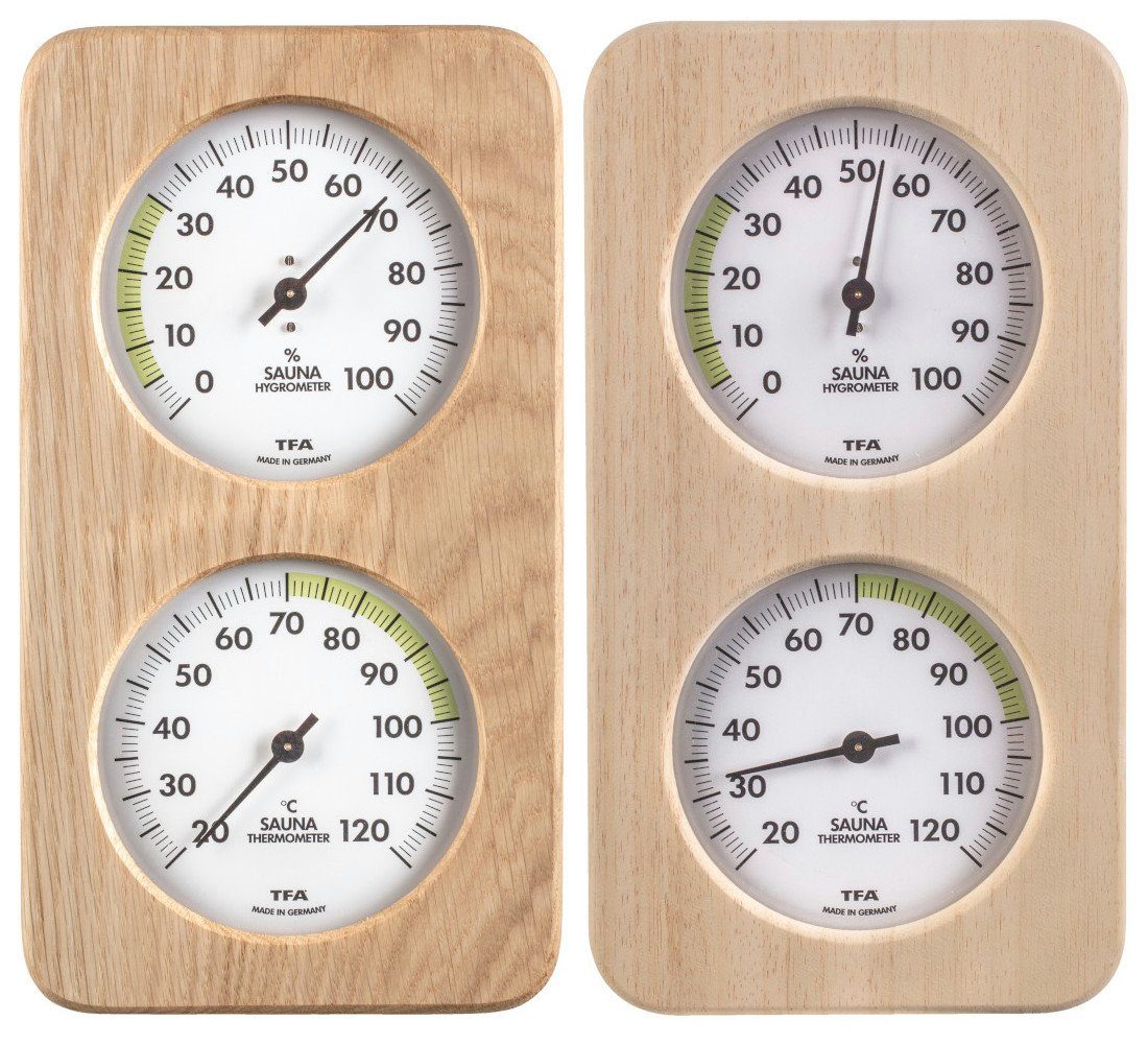 TFA Dostmann Raumthermometer Sauna Thermometer Hygrometer mit massivem Holzrahmen