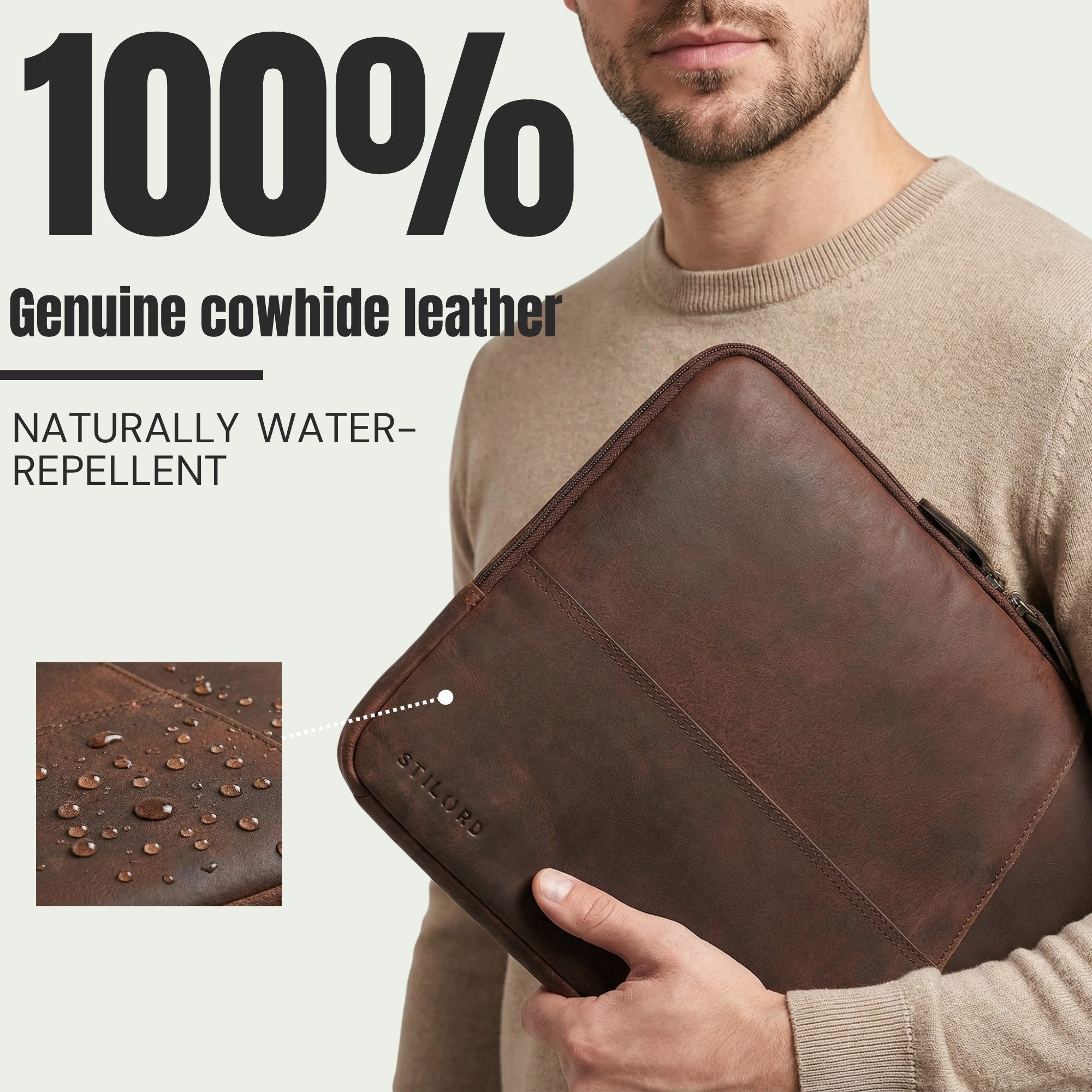 STILORD Laptoptasche "Cannes" Vintage Laptophülle 15 15.6 16" Leder Herren Laptop-Tasche