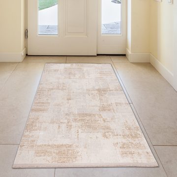 Teppich Moderner glänzender Wohnzimmer-Teppich in gold-weiß, TeppichHome24, rechteckig, Höhe: 5 mm