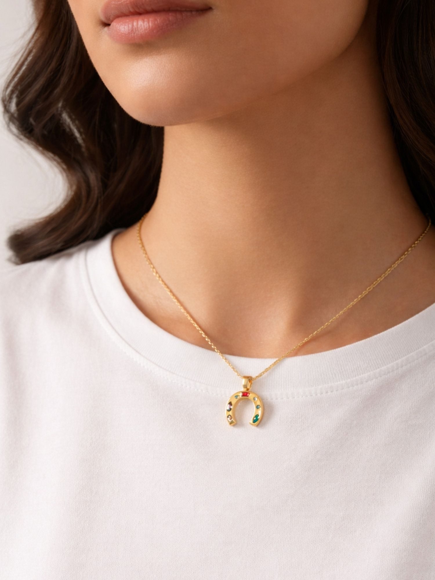 BS Schmuckdesign Statementkette Halskette Damen Glücksbringer Kette vergoldet mit bunten Kristallen (inkl. Geschenkbox), 18K vergoldet, hypoallergen & wasserfest