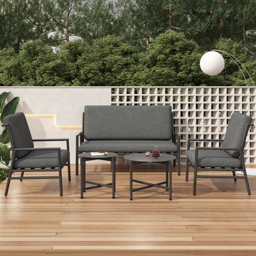 NMonet Gartenlounge-Set Outdoor-Sofagarnitur, (Set, 5-tlg., (abnehmbar und waschbar), 2 Sessel, 1 Sofa, 2 runde Couchtische, mit Kissen