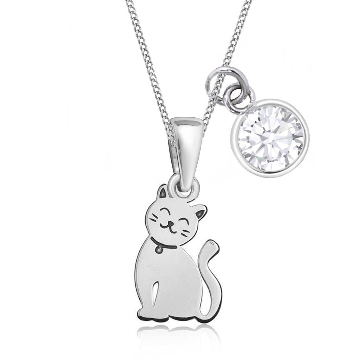 Goldene Hufeisen Kette mit Anhänger mini Katze Anhänger mit 38cm Kette 925 Silber Mädchen Kinder (3-tlg, inkl. Etui), Schmuck für Mädchen Weiß