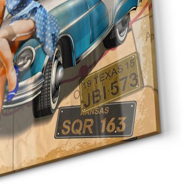DEQORI Küchenrückwand 'Route 66-Plakat', Glas Spritzschutz Badrückwand Herdblende