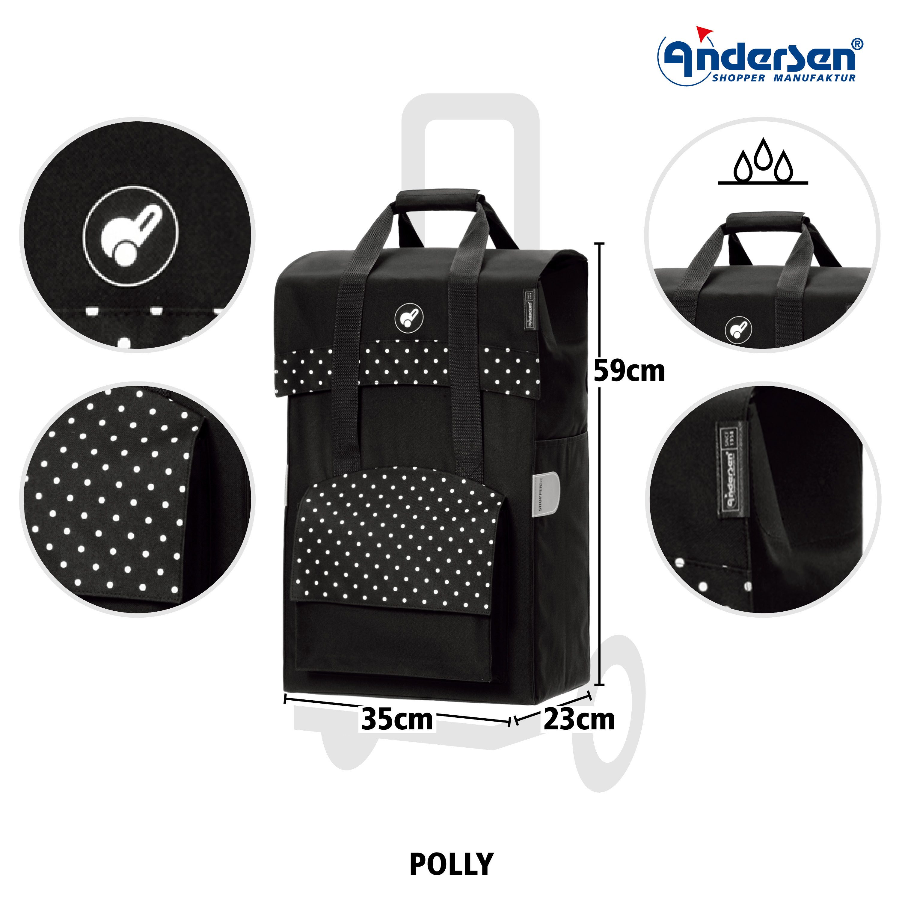Andersen Einkaufstrolley Royal Shopper Polly schwarz, klappbare Ladefläche, belastbar bis 50kg, wasserabweisend