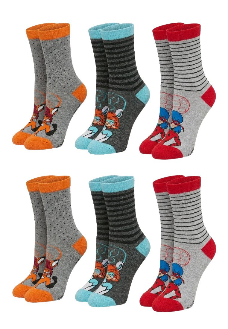ONOMATO! Socken Miraculous Lady Bug Kinder Mädchen Socken 6er Pack (6-Paar)