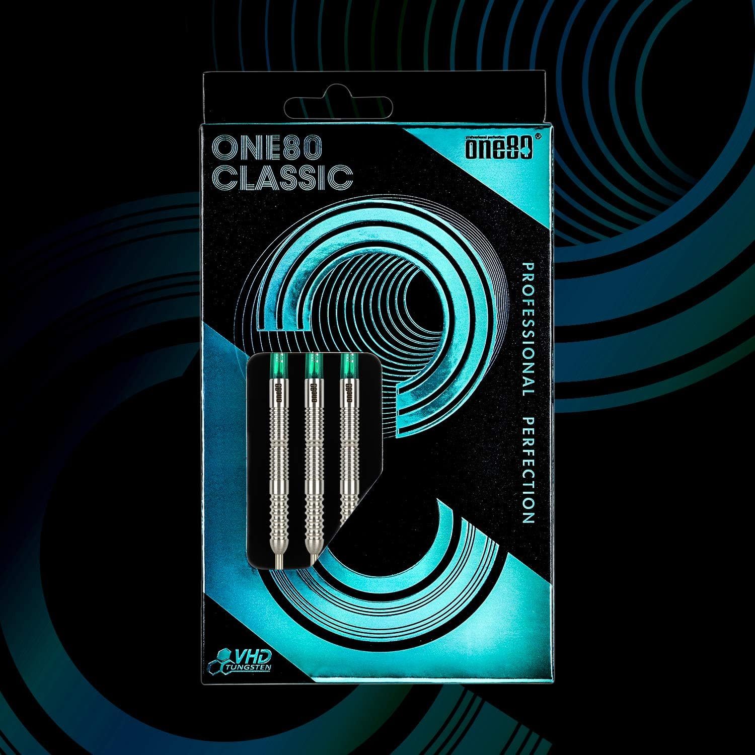 one80 Dartpfeil ne80 Steeldarts Set 23 g – inkl. Flights & Shafts, Robustes Steeldart Set mit 23 g Barrelgewicht