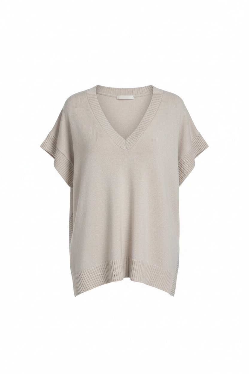 Zuckerwatte Longpullunder mit tiefem V-Ausschnitt, aus weicher Merino Cashmere Mischung