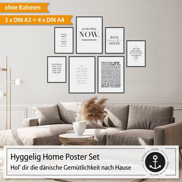 Hyggelig Home Poster, Sprüche (Set, 7 St), Knickfreie Lieferung Qualitätsdruck Dickes Papier