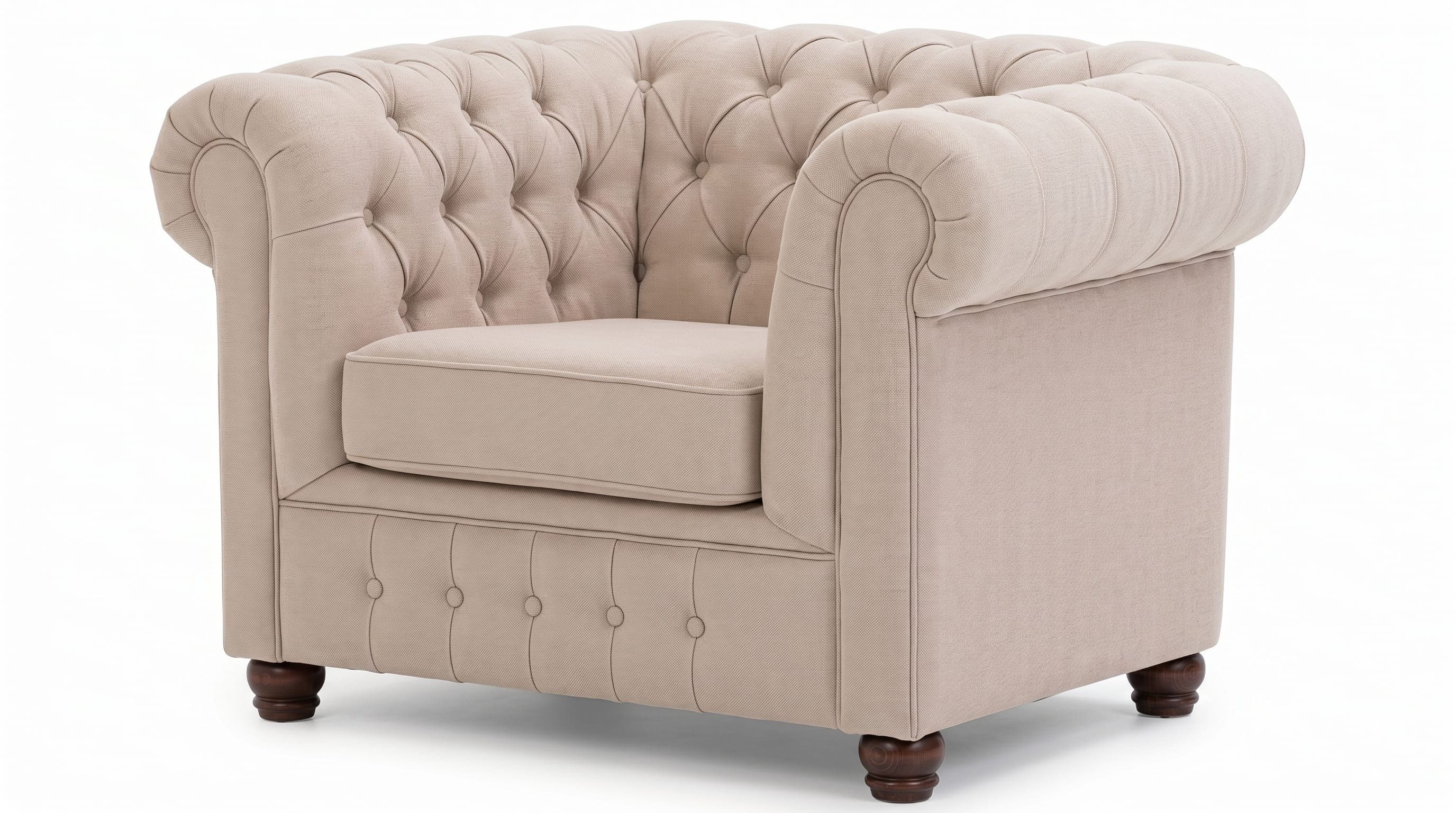 Xlmoebel Chesterfield-Sessel Beiger Chesterfield Sessel mit gestepptem Polster für Wohnzimmer (1-St), Made in Europa
