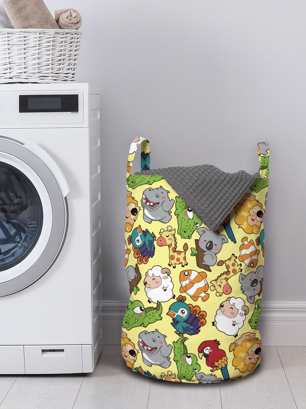 Abakuhaus Wäschesäckchen Wäschekorb mit Griffen Giraffe Waschsalons, Hippo Tiere Koala Kordelzugverschluss für