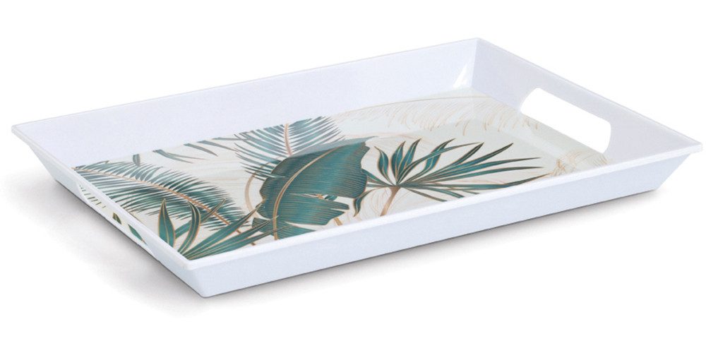 Zeller Present Tablett Melamintablett "Palm leaves", Melamin, tropisches Motiv, Tragegriffe, 34,8x50 cm