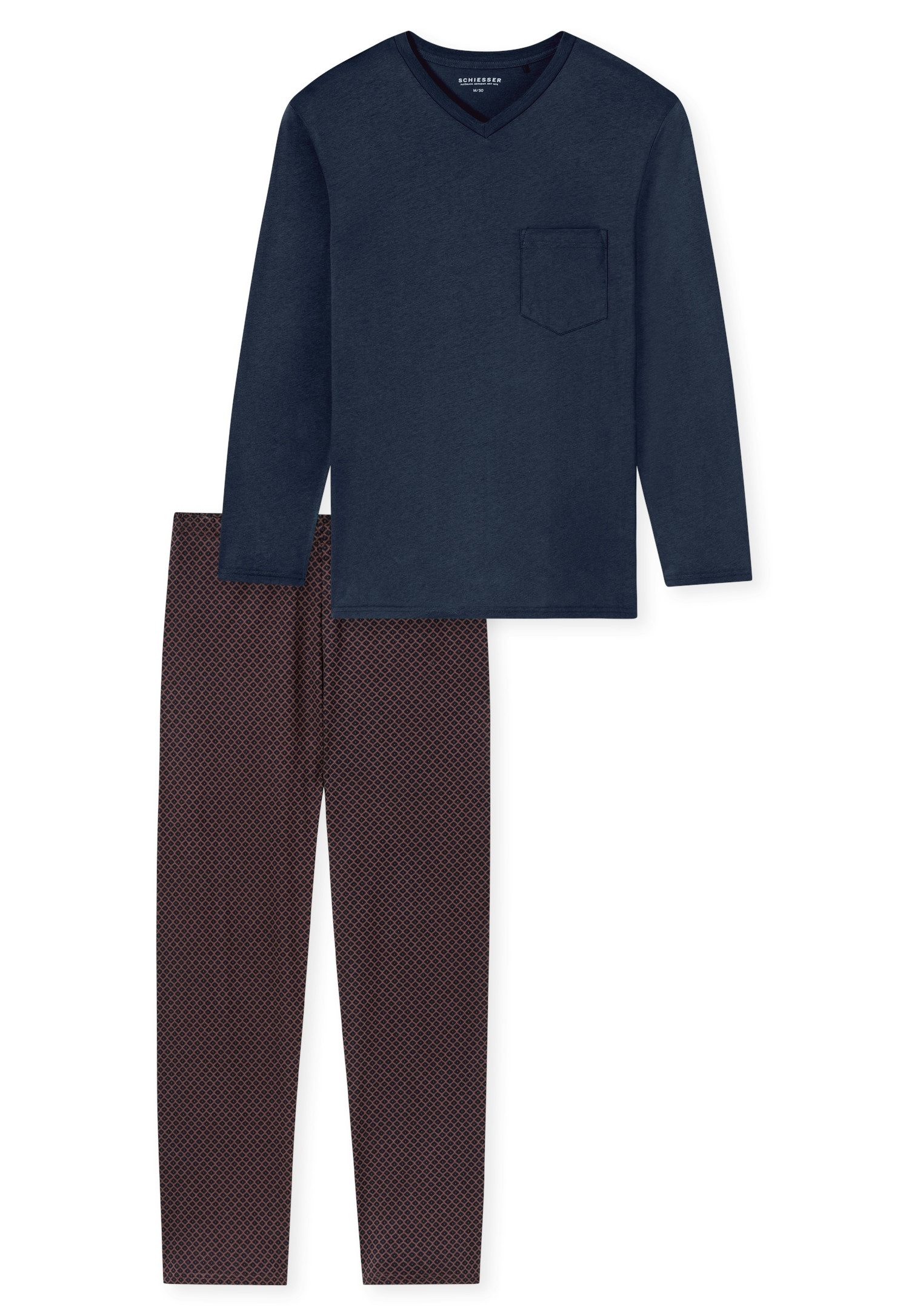 Schiesser Schlafanzug Comfort Essentials (2 tlg) mit V-Ausschnitt und aufgesetzter Brusttasche