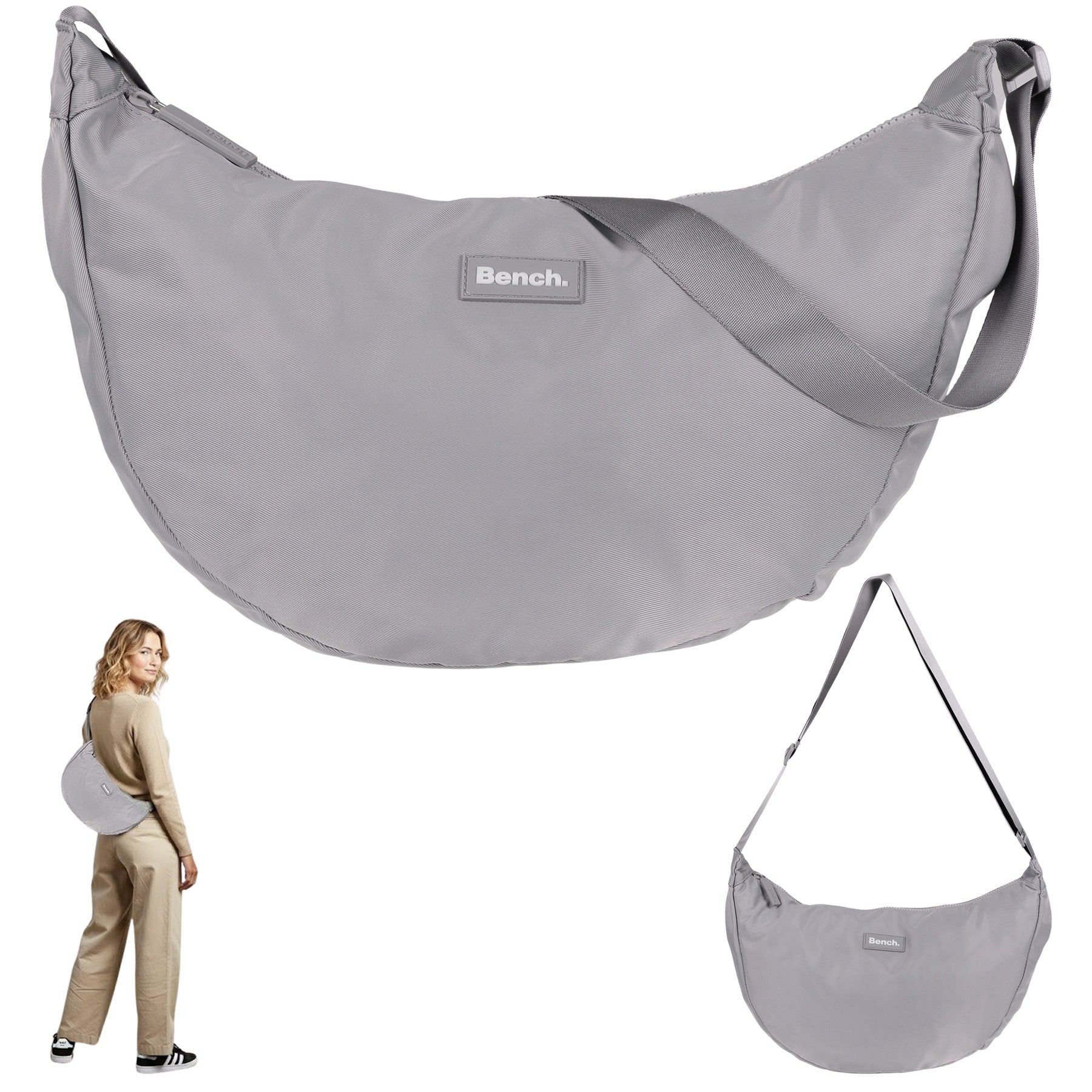Bench. Handtasche Crossbag Moon Bag Form Slingbag Schultertasche, Damentasche Damen Freizeittasche Sichel Mond Form 64216 + Etui