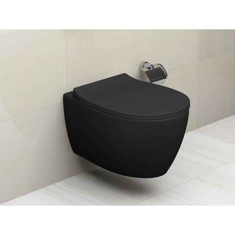 Aqua Bagno Tiefspül-WC spülrandlose Toilette Hänge WC schwarz matt inkl. Softclose Deckel