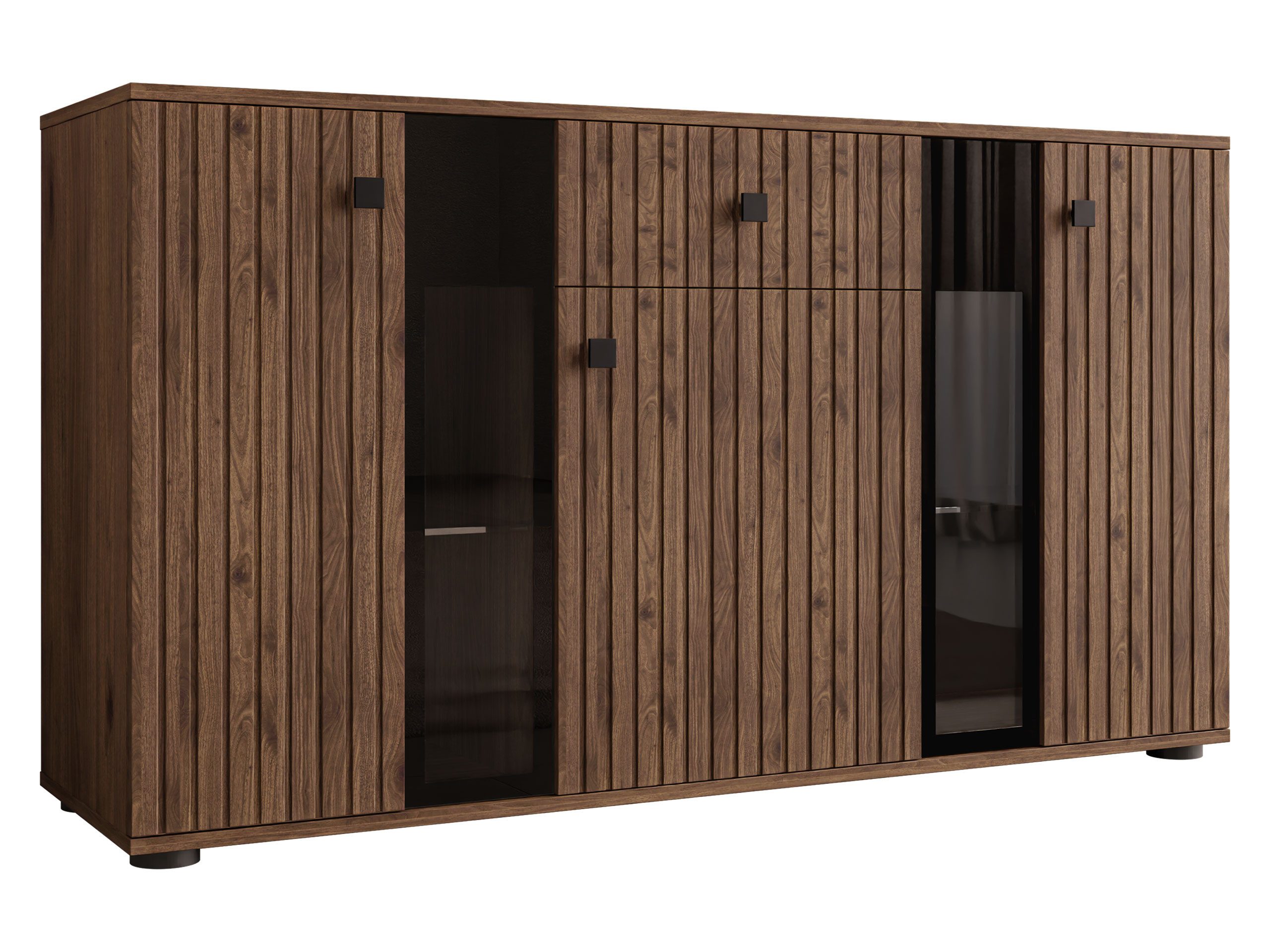MIRJAN24 Kommode Salsa II (mit 3 Türen und Schublade), mit Glasregale, LED-Beleuchtung als Option